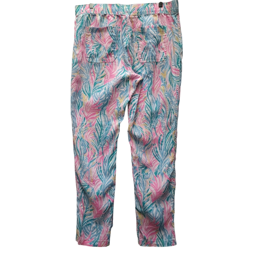 Lilly Pulitzer Sea Turtle Soiree TARON PANTS Lagoon 100% Linen Pull-On Large - Picture 4 of 10